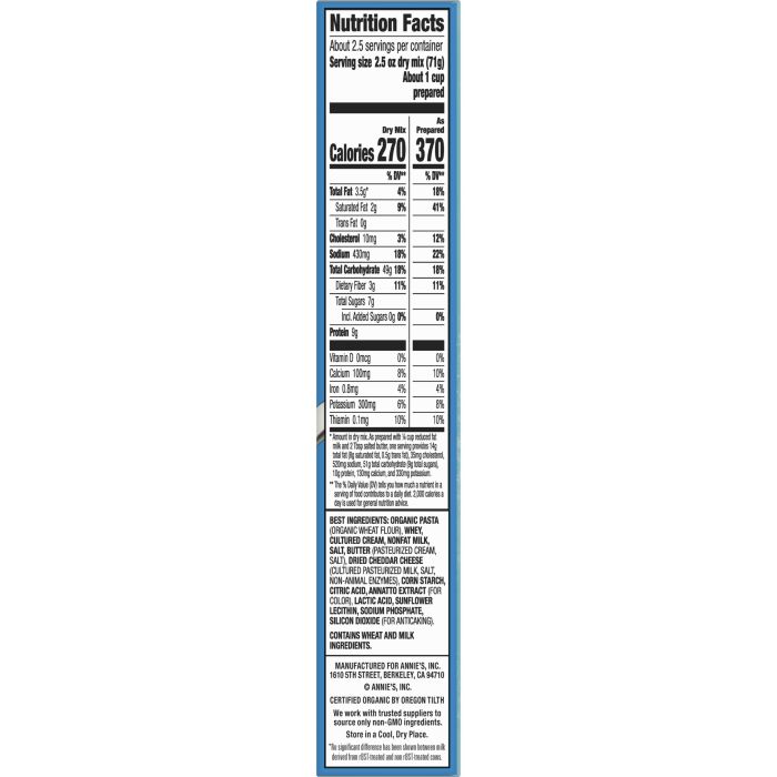 Nutrition facts annie's mac and cheese