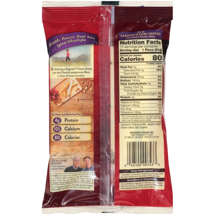 Sargento colby jack cheese stick nutrition