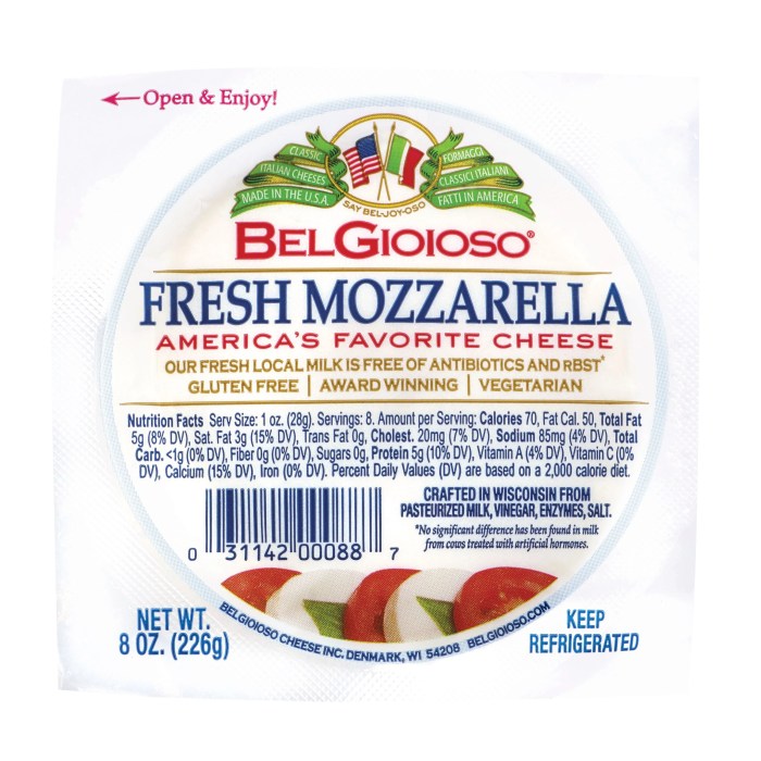 Belgioioso mozzarella cheese nutrition