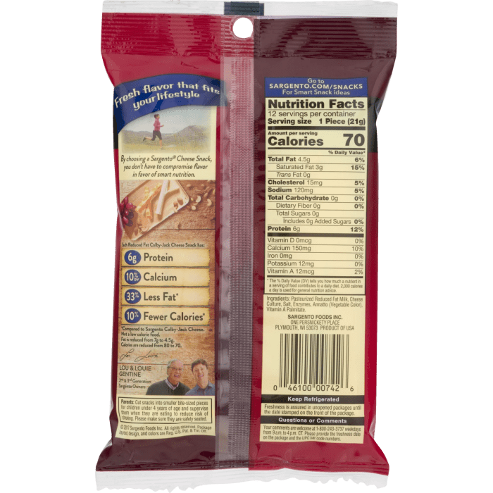 Sargento cheese sticks nutrition information