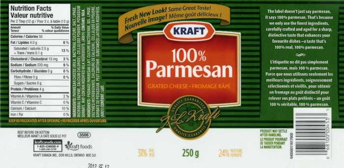 Kraft parmesan cheese nutrition