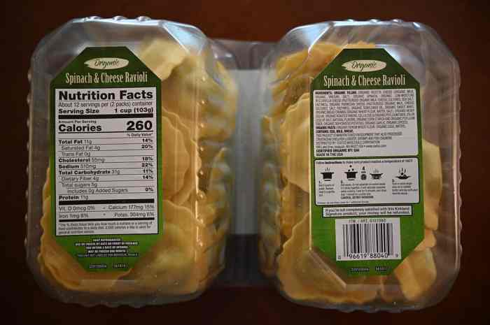 Costco spinach and cheese ravioli nutrition